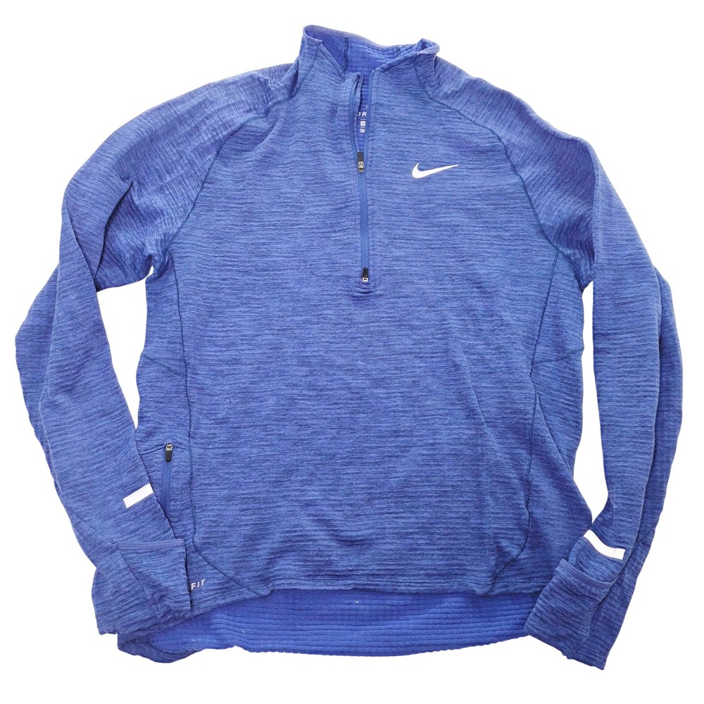 Nike Dri Fit Women's Blue‎ Heathered 1/4 Zip Running Top Thumbholes Size M